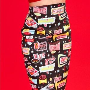 Laura Byrnes Vegas print skirt XS Pinup Girl